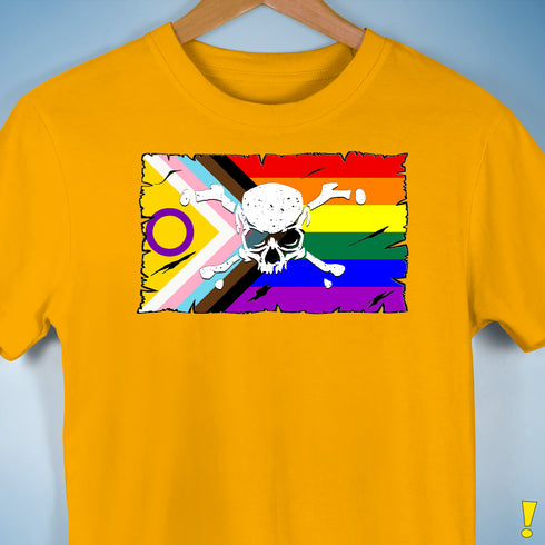 Intersex Inclusive Progress Pride Pirate Flag Premium Unisex T-Shirt - Gold